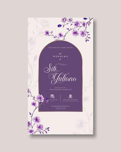 Invitación de boda digital con acuarela de flor morada