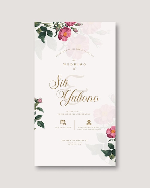 invitación de boda digital con acuarela de flor roja