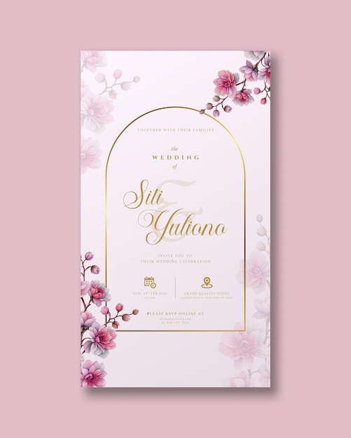 invitación de boda digital con acuarela de flor roja