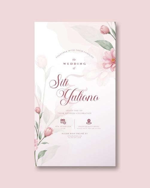 Invitación de boda digital con acuarela de flor rosa