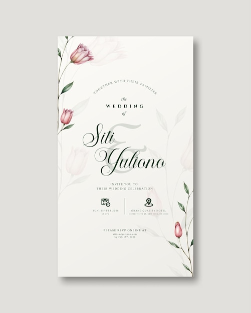 invitación de boda digital con acuarela de flor rosa