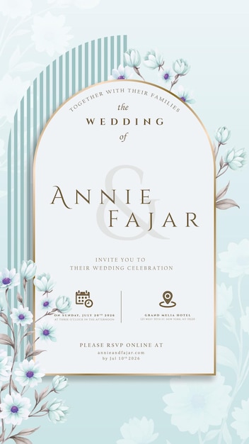 Invitación de boda digital con acuarela de flores ilustración de vector de primera calidad