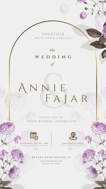 Invitación de boda digital con acuarela de flores ilustración de vector de primera calidad