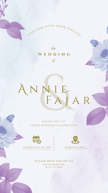 Invitación de boda digital con acuarela de flores ilustración de vector de primera calidad