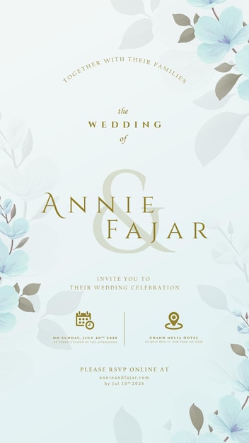 Invitación de boda digital con acuarela de flores ilustración de vector de primera calidad
