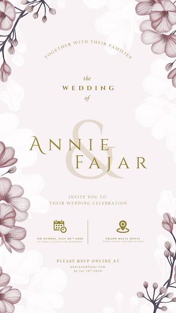 Invitación de boda digital con acuarela de flores ilustración de vector de primera calidad