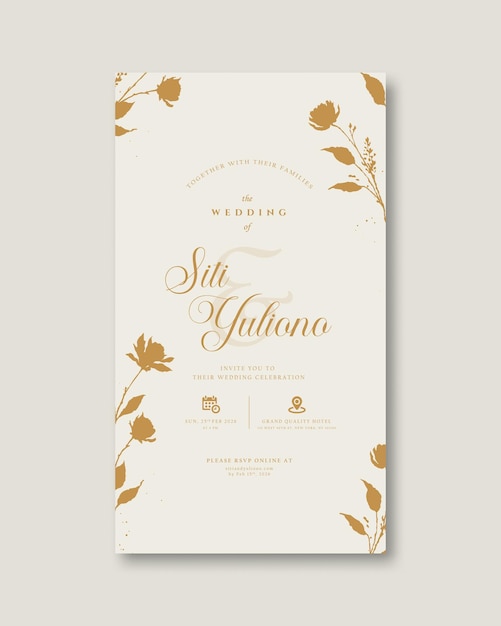 Vector invitación de boda digital con acuarela de flores