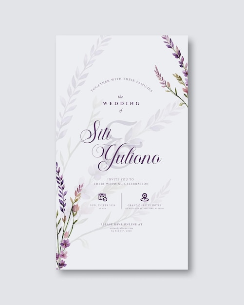 Vector invitación de boda digital con acuarela de flores