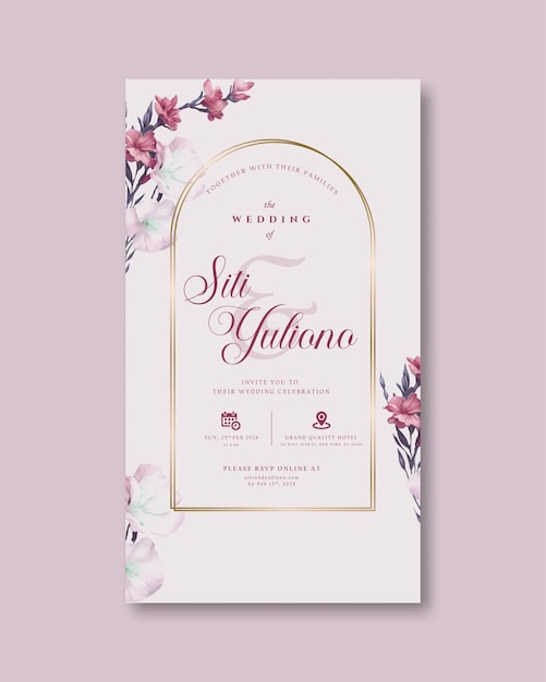 Invitación de boda digital con acuarela de flores