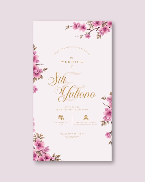 invitación de boda digital con flores rojas acuarela