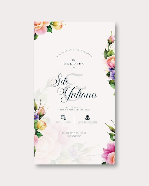 Invitación de boda digital con ramo de flores en acuarela