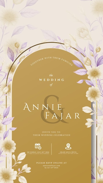 invitación de boda digital con vector premium de acuarela de flores