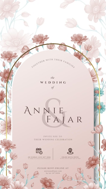 invitación de boda digital con vector premium de acuarela de flores