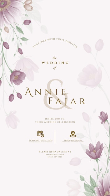 invitación de boda digital con vector premium de acuarela de flores