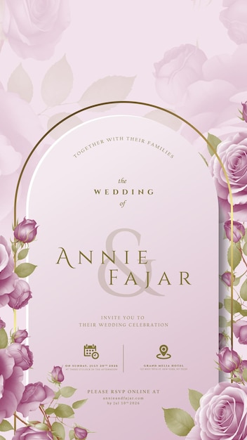invitación de boda digital con vector premium de acuarela de flores