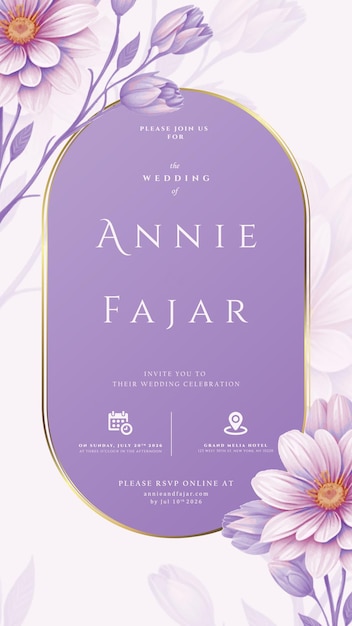 invitación de boda digital con vector premium de acuarela de flores