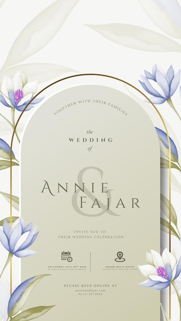 invitación de boda digital con vector premium de acuarela de flores