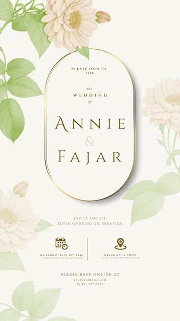invitación de boda digital con vector premium de acuarela de flores