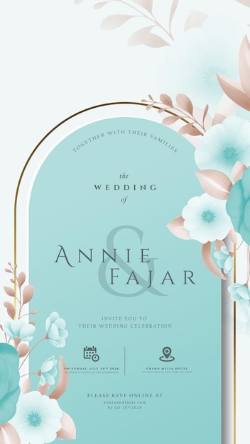 invitación de boda digital con vector premium de acuarela de flores