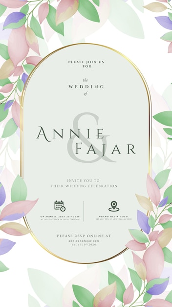 invitación de boda digital con vector premium de acuarela de flores