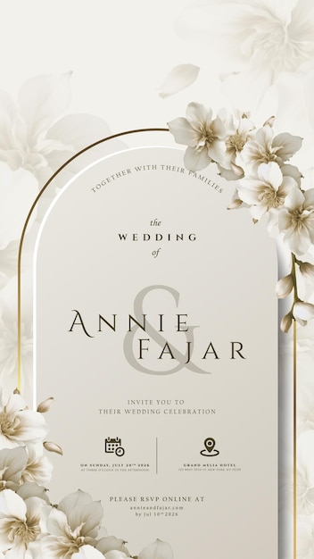 invitación de boda digital con vector premium de acuarela de flores