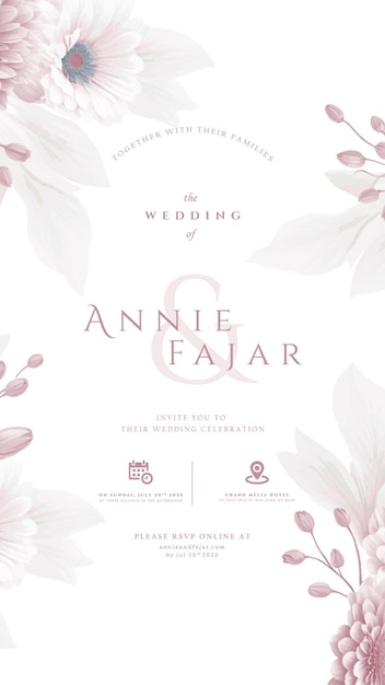 invitación de boda digital con vector premium de acuarela de flores