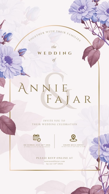 invitación de boda digital con vector premium de acuarela de flores