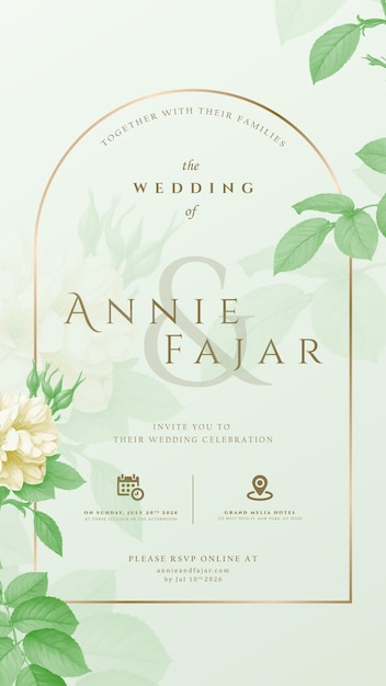 invitación de boda digital con vector premium de acuarela de flores
