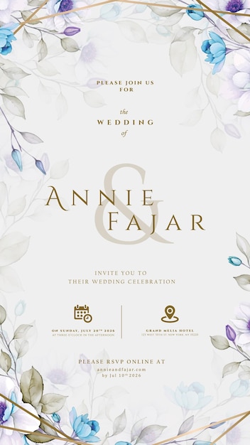 invitación de boda digital con vector premium de acuarela de flores