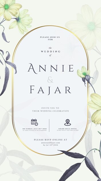 invitación de boda digital con vector premium de acuarela de flores