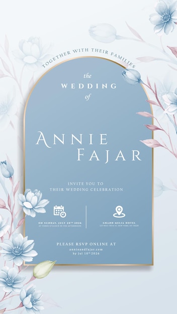 invitación de boda digital con vector premium de acuarela de flores