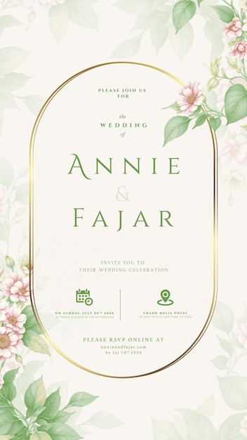 invitación de boda digital con vector premium de acuarela de flores