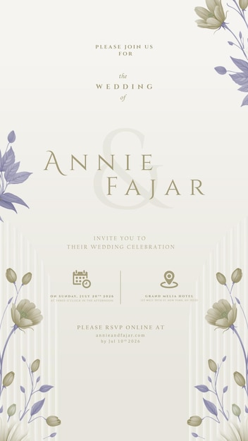 invitación de boda digital con vector premium de acuarela de flores