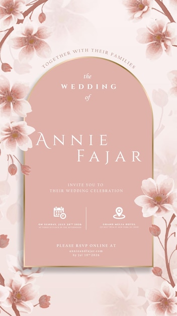 invitación de boda digital con vector premium de acuarela de flores