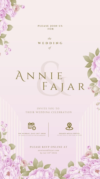 invitación de boda digital con vector premium de acuarela de flores