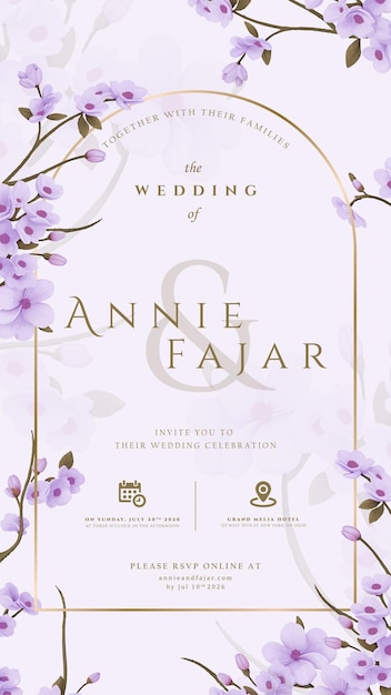 invitación de boda digital con vector premium de acuarela de flores