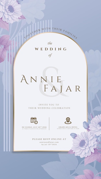 invitación de boda digital con vector premium de acuarela de flores