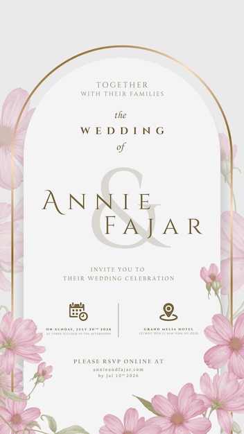 invitación de boda digital con vector premium de acuarela de flores