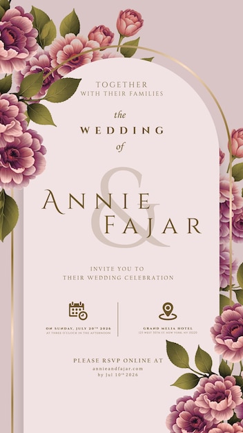 invitación de boda digital con vector premium de acuarela de flores
