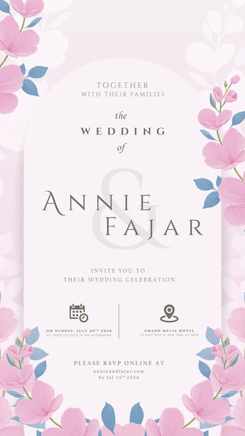 invitación de boda digital con vector premium de acuarela de flores