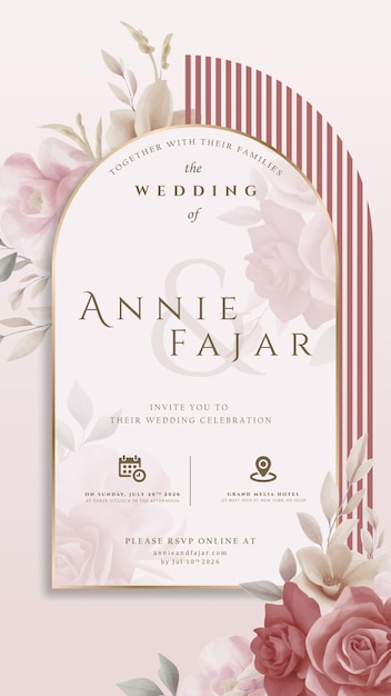 invitación de boda digital con vector premium de acuarela de flores
