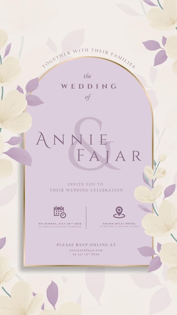 invitación de boda digital con vector premium de acuarela de flores