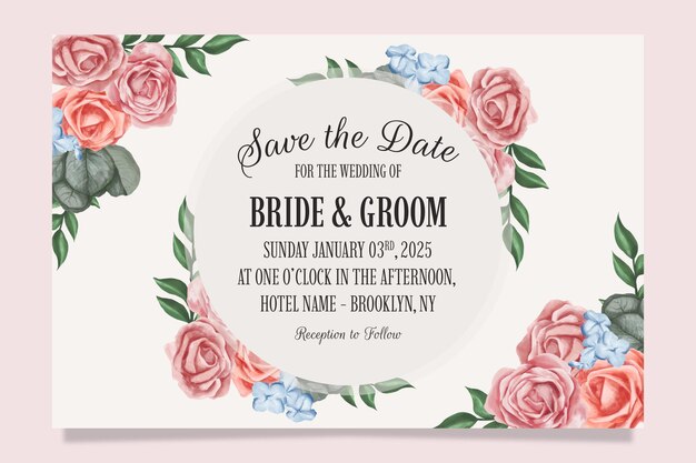 invitación de boda con diseño floral acuarela