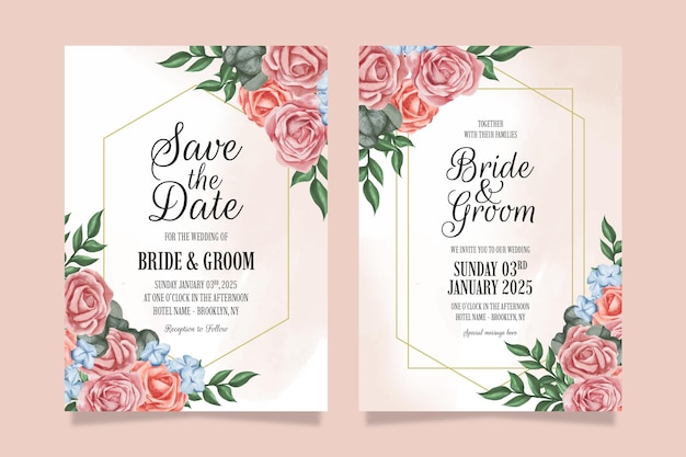 Invitación de boda con diseño floral acuarela