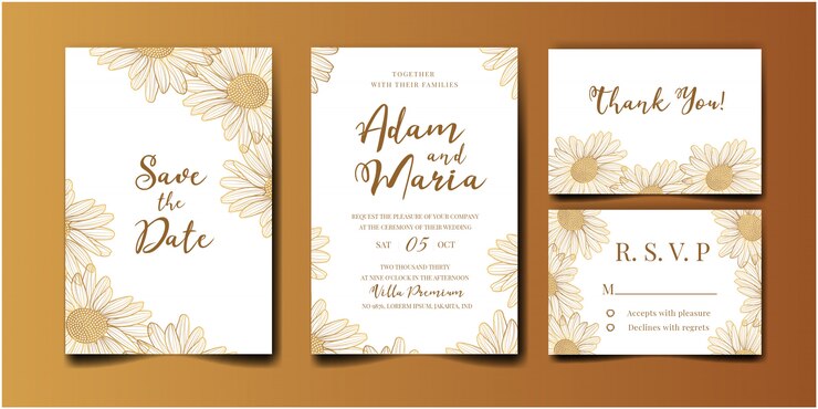 Invitación de boda dorado con belleza floral tulipán flor abstracto doodle estilo dibujado a mano ornamento decoración