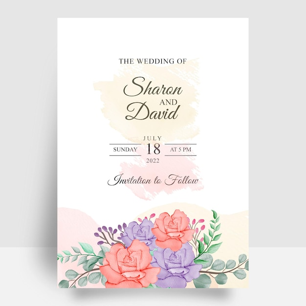 Invitación de boda elegante con arco de acuarela y rosa de flores