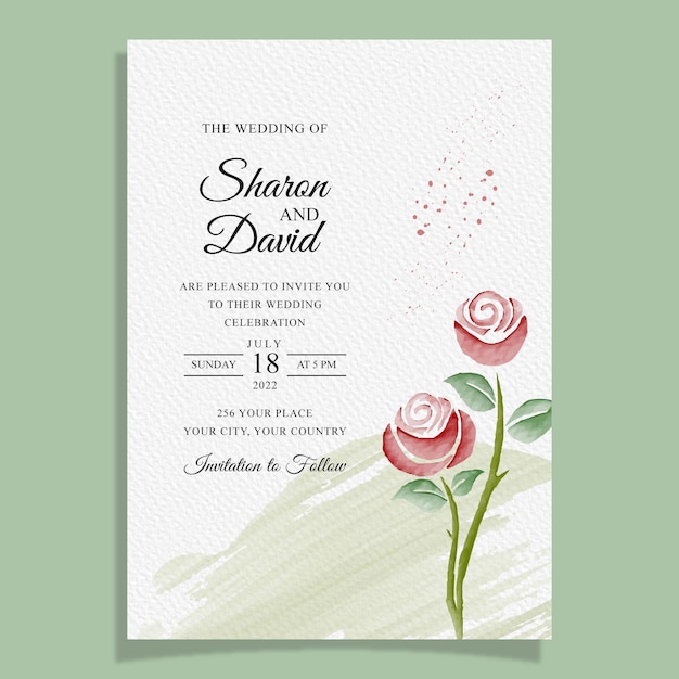 Vector invitación de boda elegante con arco de acuarela y rosa de flores