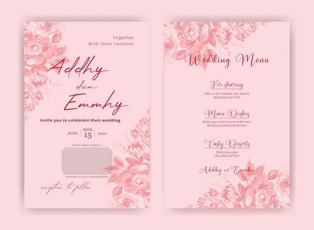 Invitación de boda elegante color agua roja