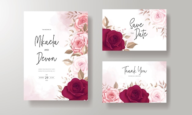 Invitación de boda elegante estampada con hermosas rosas