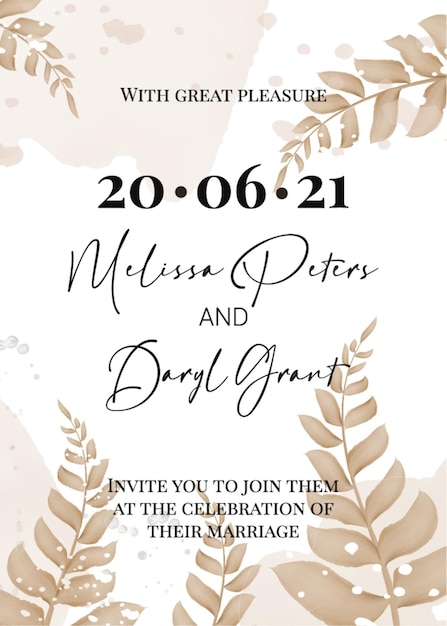 Invitación de boda elegante con flores beige